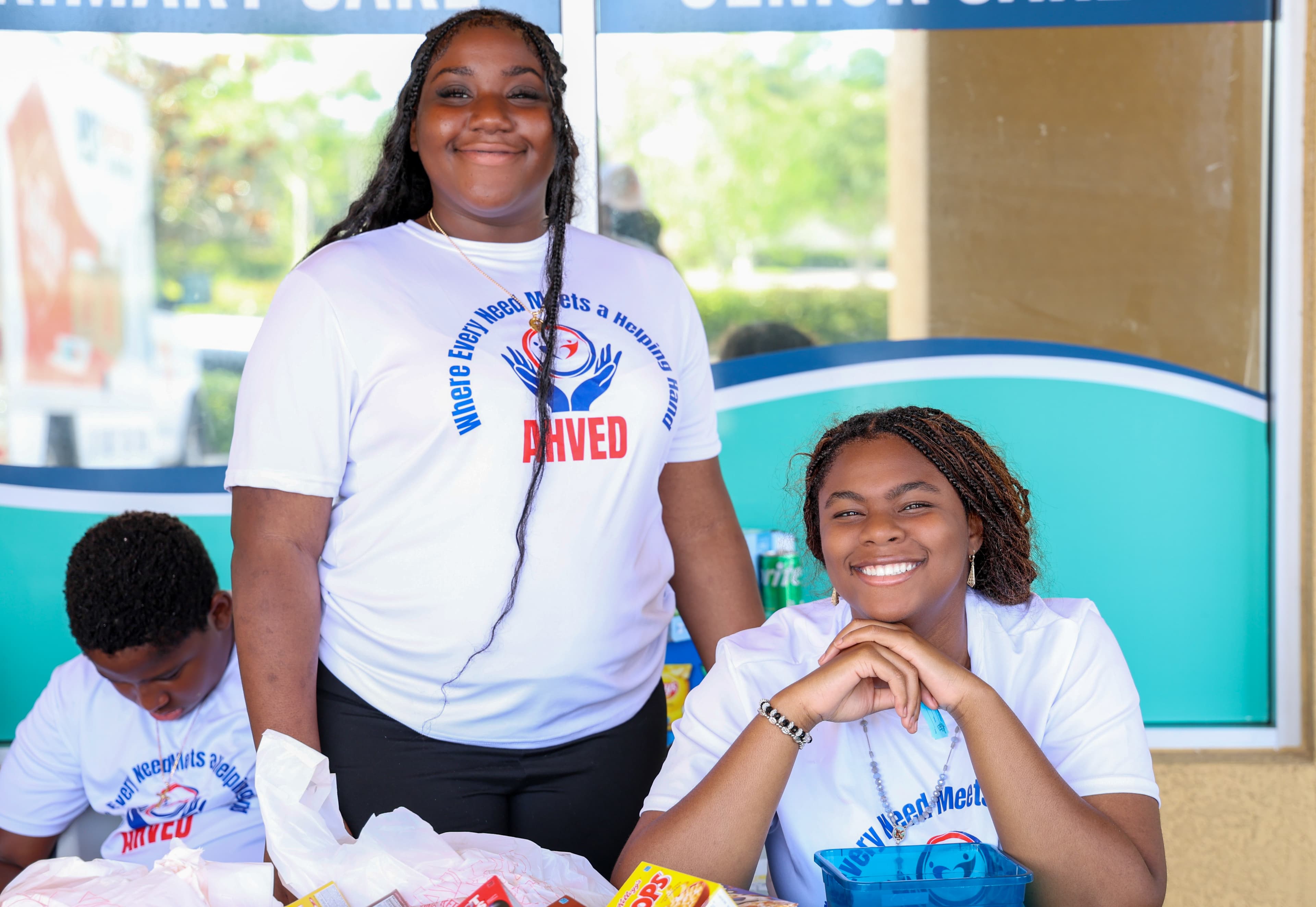 Students receiving school supplies